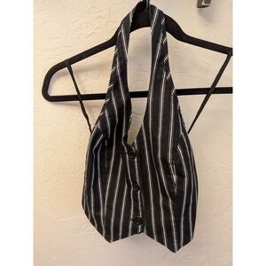 Anxiety Pinstripe Halter Vest Crop Top Women's Small